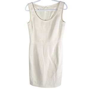Escada Cream Silk Linen Sleeveless Scoop Neck Sheath Cocktail Dress Size 38/M